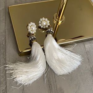 Olive + Piper white tassel and pearl earrings